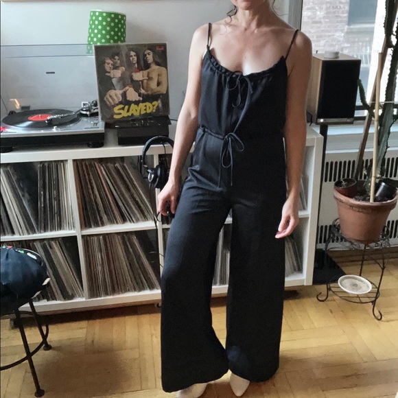 Vintage 70s black bell bottom jumpsuit/ playsuit. Sz sm. - Picture 1 of 9